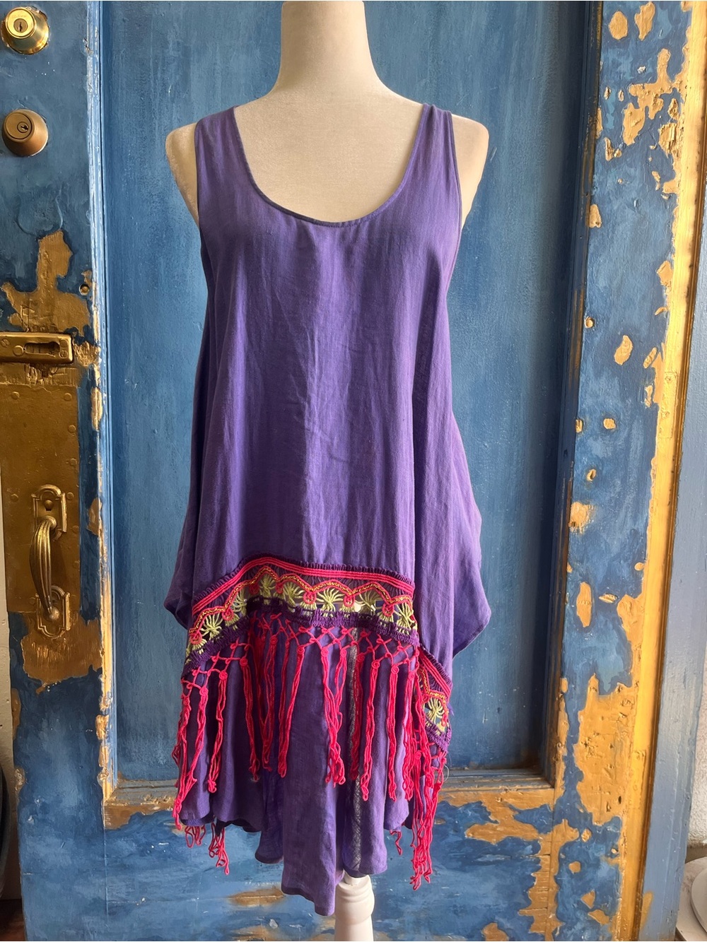 Arca Purple Midi Dress with Pink Tassel Trim